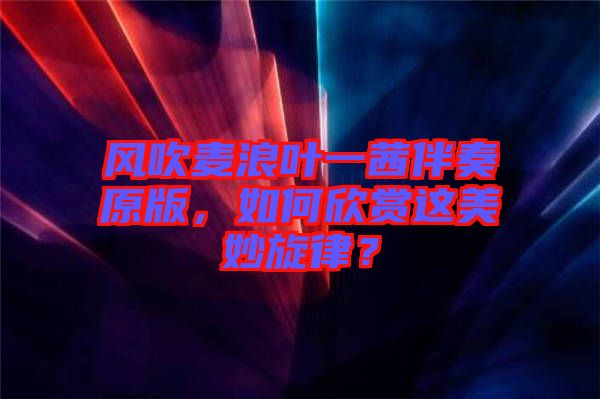風(fēng)吹麥浪葉一茜伴奏原版，如何欣賞這美妙旋律？