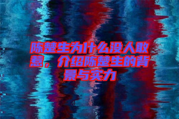 陳楚生為什么沒人敢惹，介紹陳楚生的背景與實力